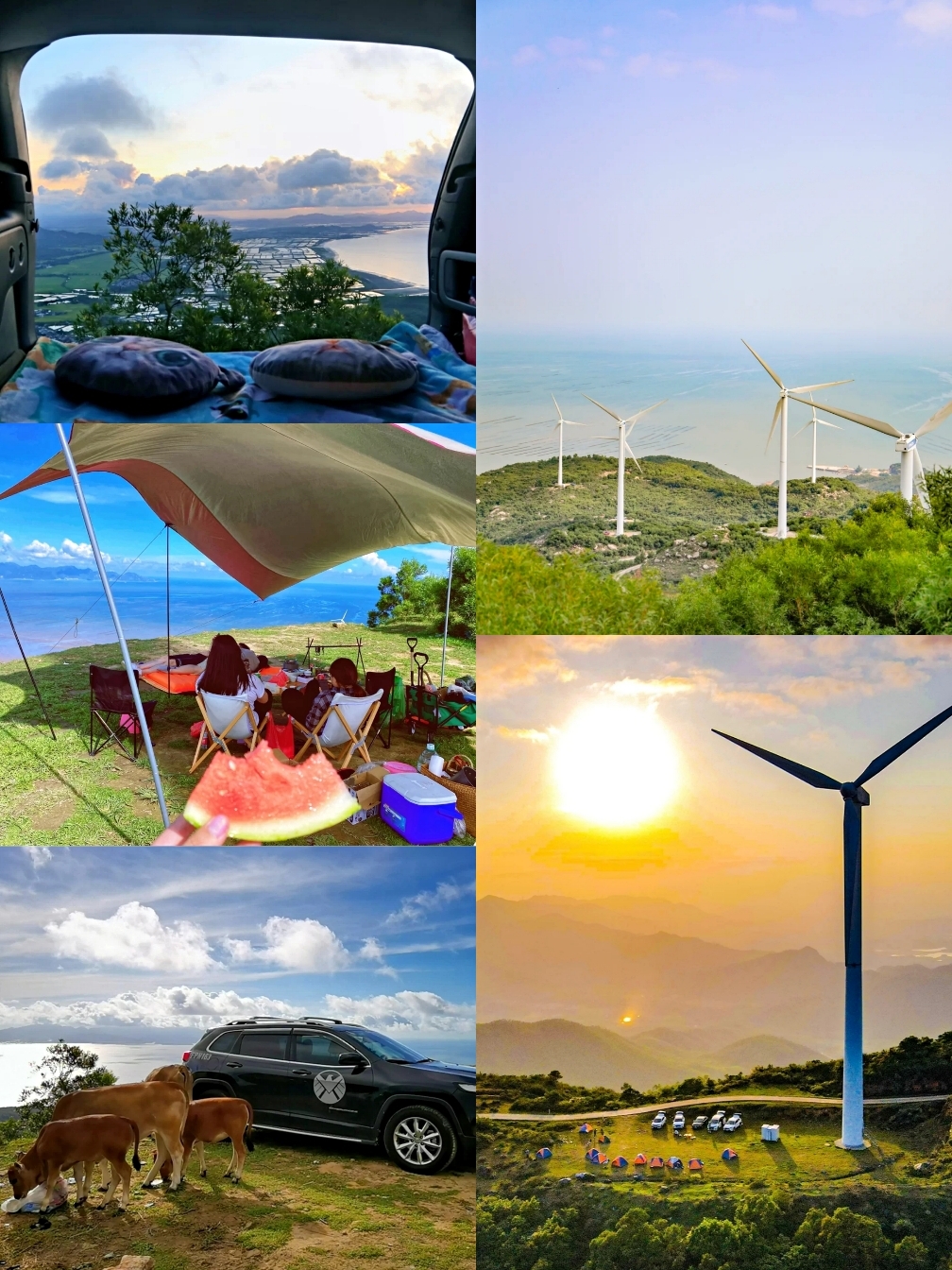 隆文老村风车山不用爬,可以直接开车到山顶每一座风车都是**的露营